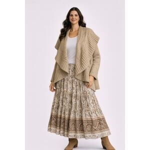 Womens 2X Chunky Knit Cardigan Shawl Collar Draped Boho Sweater Beige